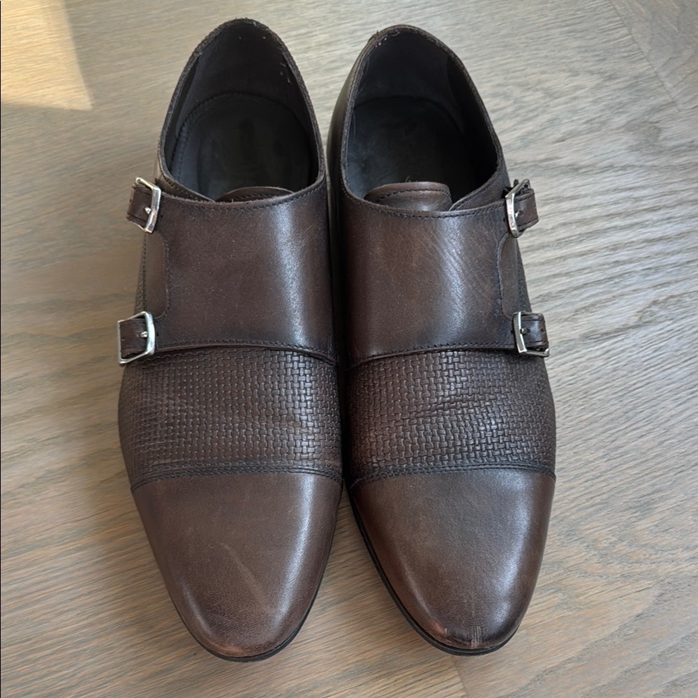 Zara Men's Brown Double Monk Strap Shoes